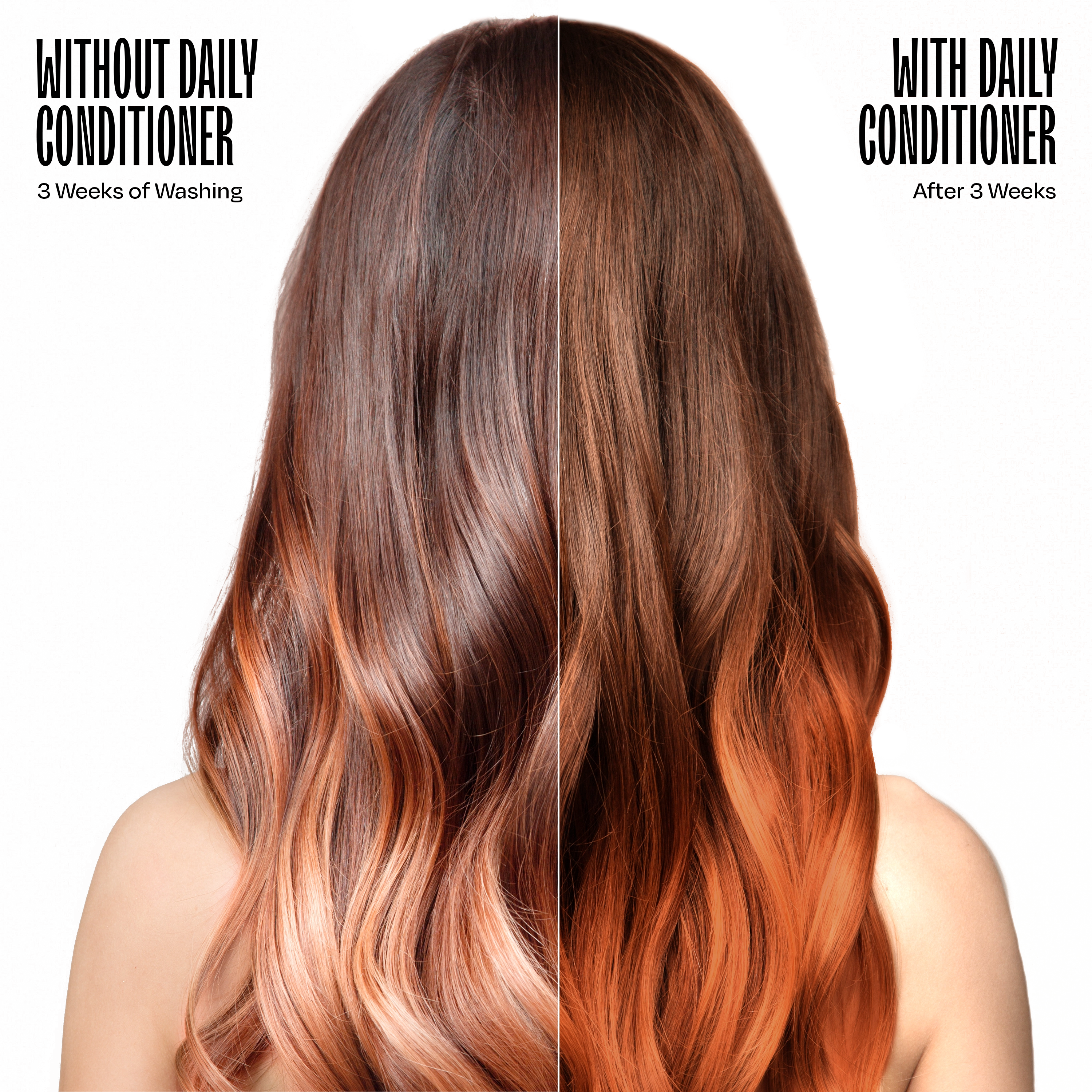 Comparison of hair color and health with and without daily conditioner application.