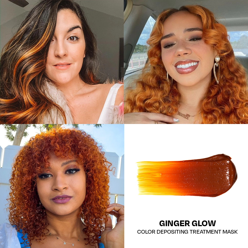 Collage of women with ginger hair and a Ginger Glow product sample.