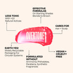 Red hair dye swatch with text highlighting product features