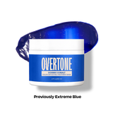 Overtone Cosmic Cobalt color depositing treatment mask jar with blue paste on a white background