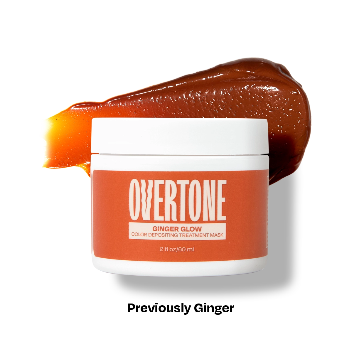 Overtone Ginger Glow hair mask jar with brown gel on a white background