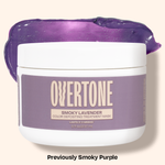 Overtone Smoky Lavender color depositing treatment mask jar with purple lid on a white background