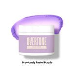Overtone purple skincare product with a white label on a white background