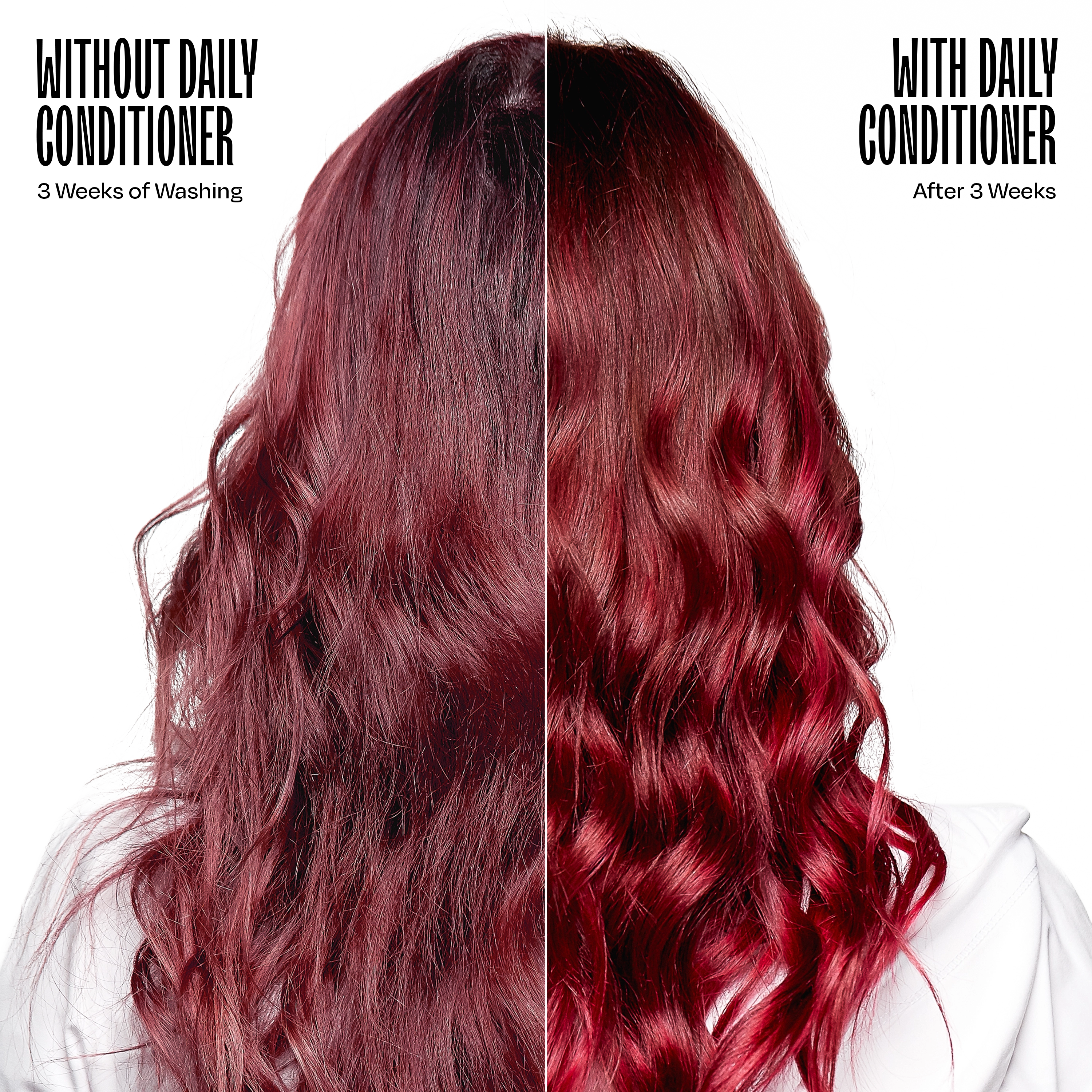Comparison of hair color and health with and without daily conditioner application.