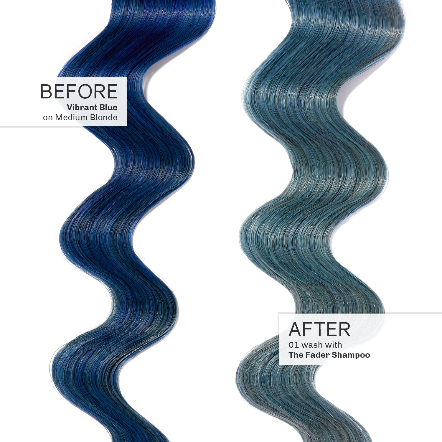 bright blue hair strand and faded blue hair strand