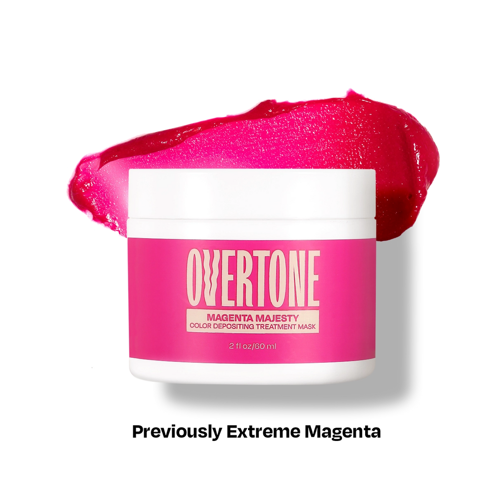 Overtone Magenta Majesty color depositing treatment mask with pink paste on a white background