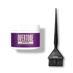 Overtone hair color treatment jar with a black brush on a white background