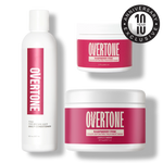 Overtone hair care products including a conditioner and two masks on a white background.
