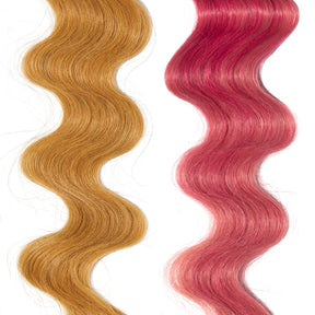 pastel magenta pink hair color on medium blonde hair