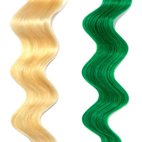 bright green hair color on platinum blonde hair