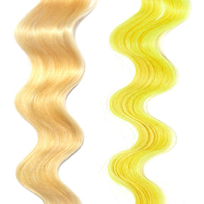 bright yellow hair color on platinum blonde hair